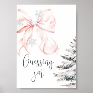 Poster Winter Pink Bow Guess How many Table Sign