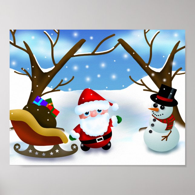 Póster Winter Santa Claus and a Snowman (Frente)