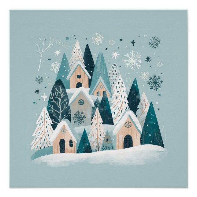 Póster Winter Snowy Village (Frente)