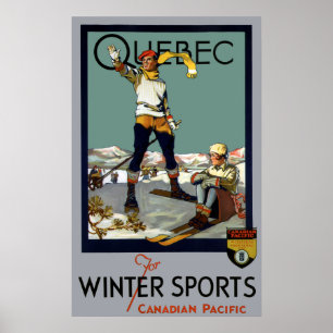 POSTER WINTER SPORTS QUEBEC TRAVEL 1930