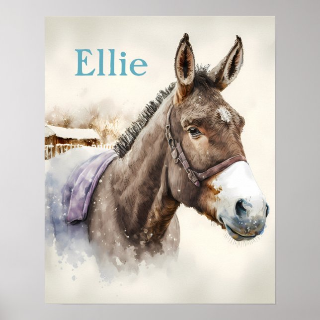 Poster Winter Vibes Watercolor Donkey - Crianças (Frente)
