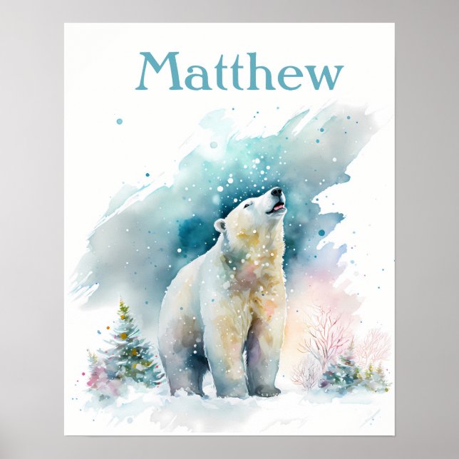 Poster Winter Vibs Watercolor Urso Polar - Crianças (Frente)