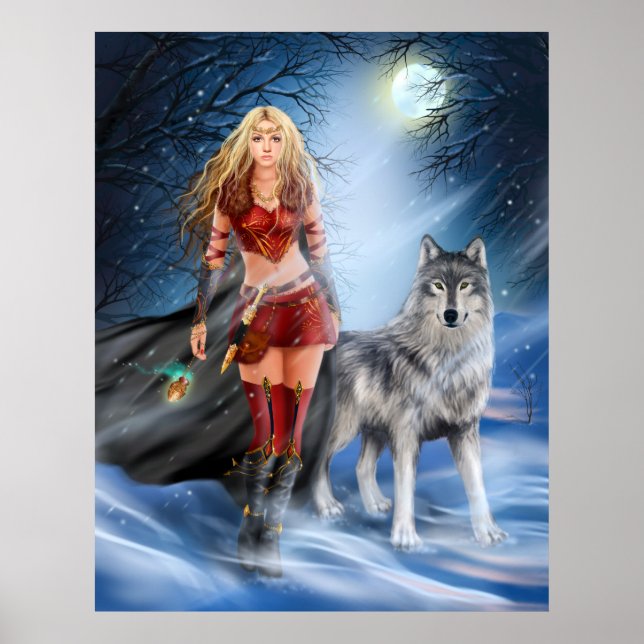 Poster Winter Warrior Princess e wolf (Frente)