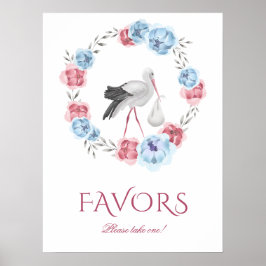 Poster Winter Watercolor Stork Favorece Chá de fraldas