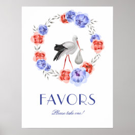 Poster Winter Watercolor Stork Favorece Chá de fraldas