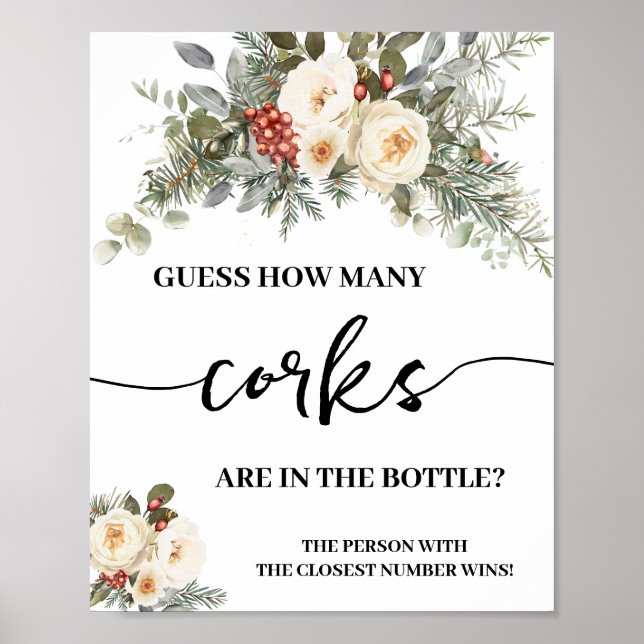 Poster Winter White Flowers How Many Corks Shower Game (Frente)