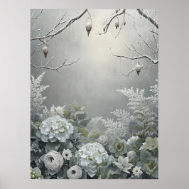 Poster Winter White Hydrangea Floral Art Centerpiece