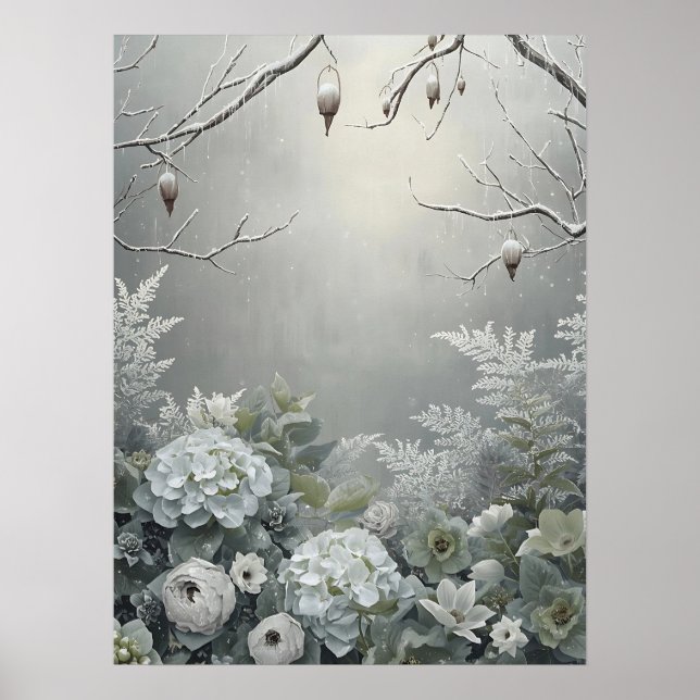 Poster Winter White Hydrangea Floral Art Centerpiece (Frente)