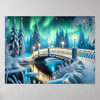 Poster Winter Wonderland Aurora: Arte da Ponte de Neve
