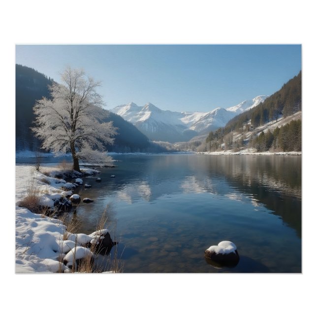 Póster Winterlandschaft mit Bergsee (Frente)