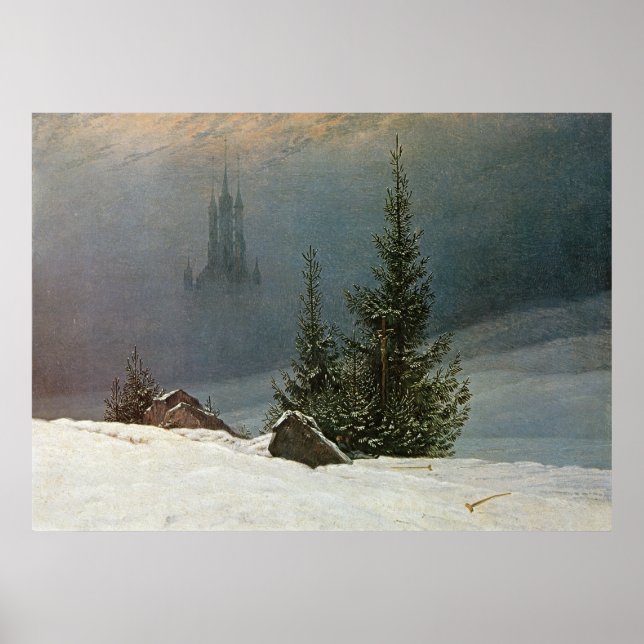 Poster Winterlandschaft mit Kirche (Frente)