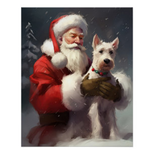 Póster Wire Fox Terrier Papai Noel Natal Festivo