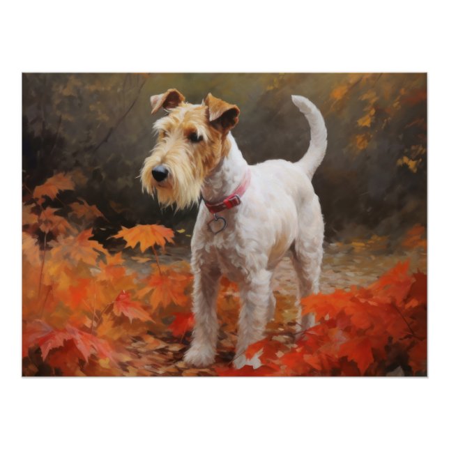 Póster Wirefox Terrier no Outono Folhas Caídas Inspiram  (Frente)