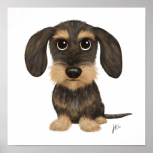 Poster Wirehaired Dachshund Cachorro de Cartoon Teckel