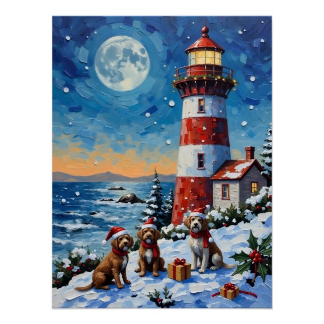 Póster Wirehaired Pointing Griffon Christmas Lighthouse (Frente)