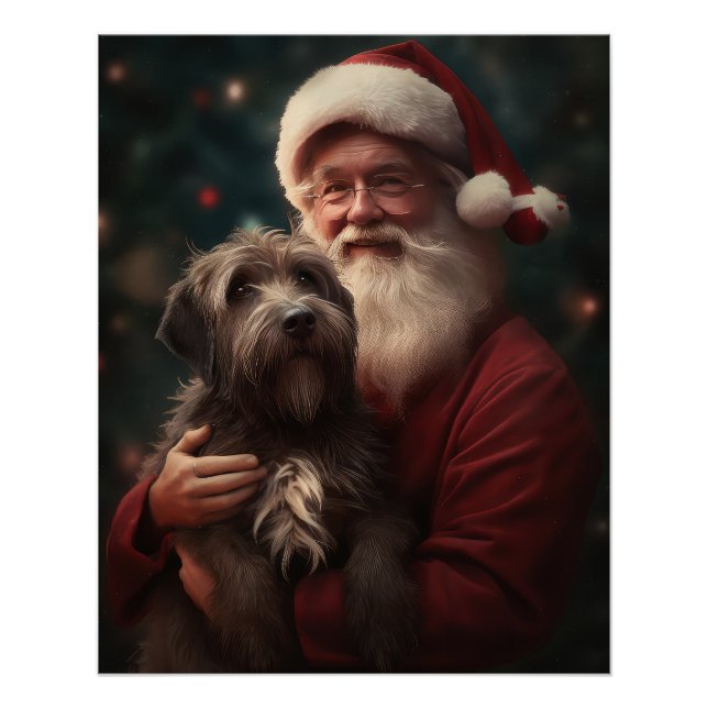 Póster Wirehaired Pointing Griffon Papai Noel Natal (Frente)