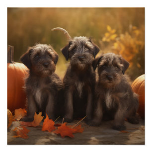 Póster Wirehaired Pointing Griffon Puppy Autumn