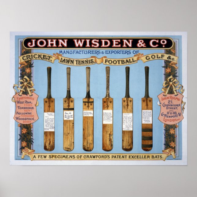 Poster Wisden Cricket Bats, 1895 (Frente)