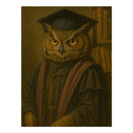 Póster Wise Owl Scholar Portrait in Academic Regalia
