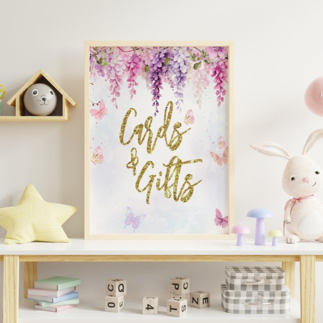 Poster Wisteria Glitter Butterfly Cartões de Aniversário  (Criador carregado)