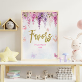 Poster Wisteria Glitter Butterfly Favor de Aniversário