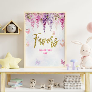 Poster Wisteria Glitter Butterfly Favor de Aniversário