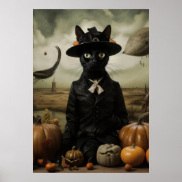 Poster Witch Cat with Pumpkins