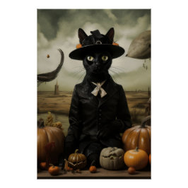 Póster Witch Cat with Pumpkins