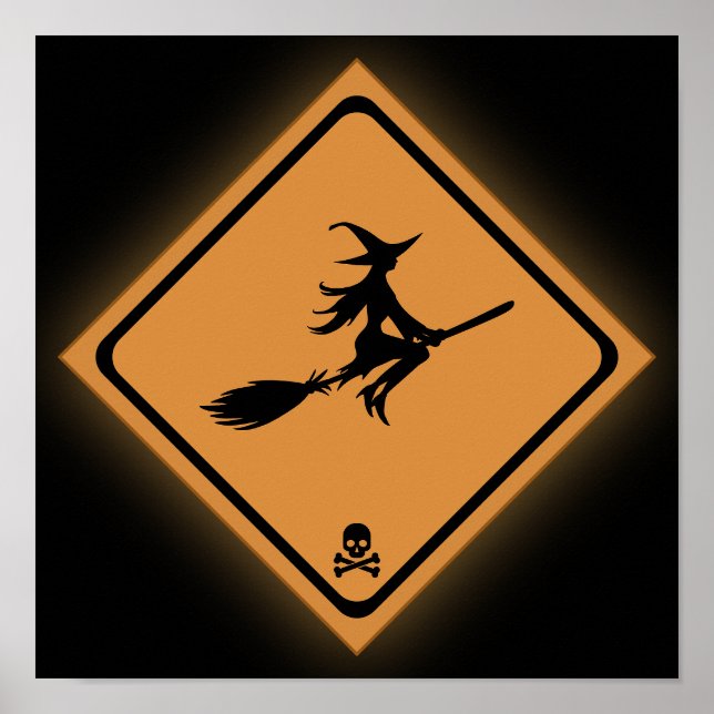 Poster Witch On Broom Warning Sign  (Frente)