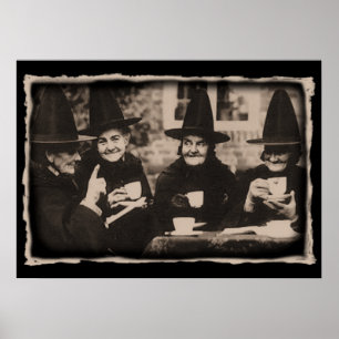 Poster Witches Tea festa - old black/white