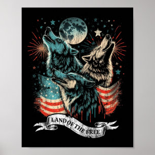 Poster Wolf 4 de julho Bandeira Americana Howling America