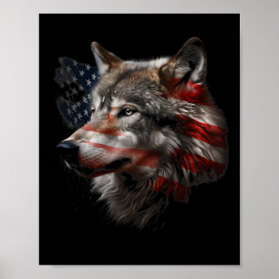 Poster Wolf American Flag Usa Patriótico Wolf Lover Women