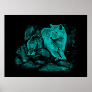 Poster Wolf and Raven in the Night
