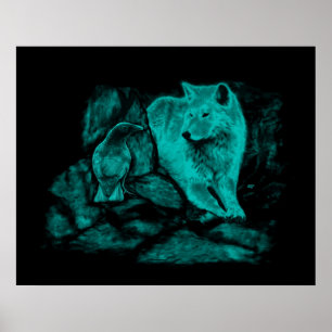 Poster Wolf and Raven in the Night