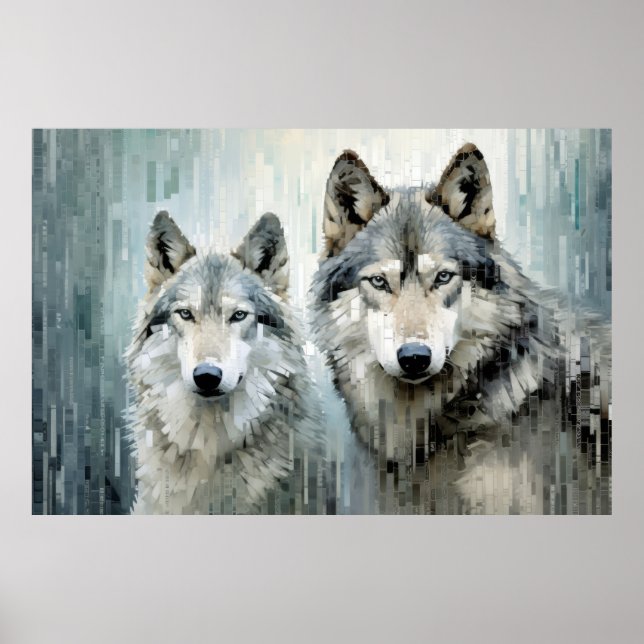 Poster Wolf Animal Art Decor Paint Mosaico (Frente)
