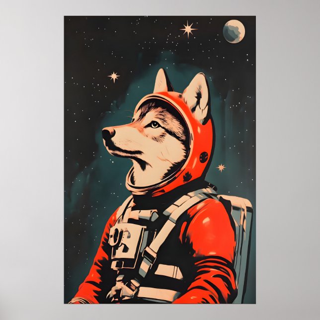 Poster Wolf Astronaut Poster, Wolf Retro Print, Wolf (Frente)