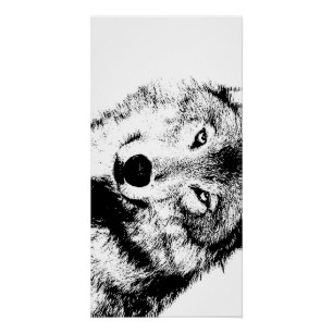 Póster Wolf Black & White Pop Art