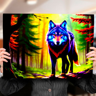Poster Wolf Bright Forest Animal Neon Dawn Wild
