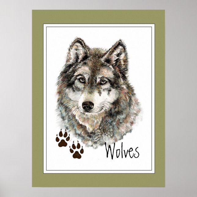 Póster Wolf - Cinza de Aquarela Original - Rastreio Anima (Frente)
