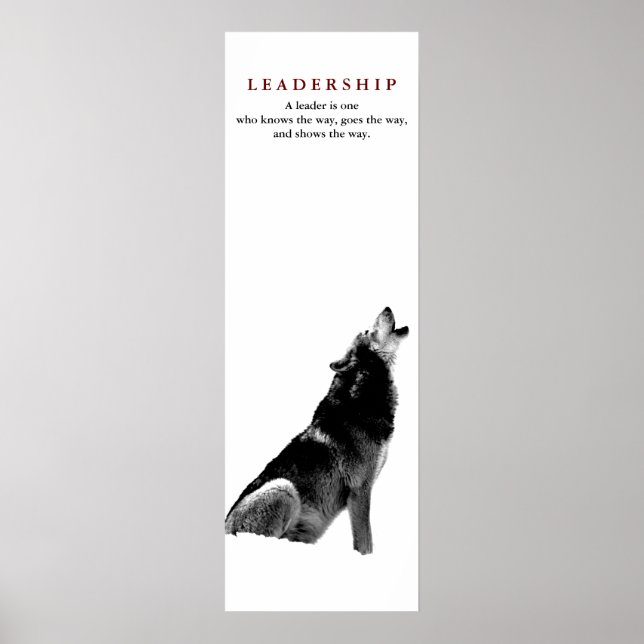 Poster Wolf de Citação de Liderança Motivada Branca Negra (Frente)