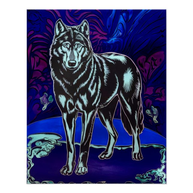 Póster Wolf Design Glossy Art Poster Blue Purple (Frente)
