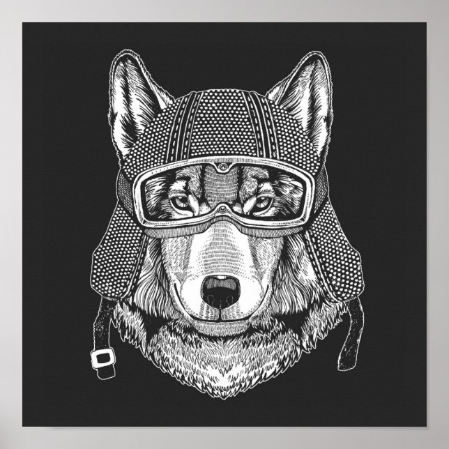 Poster Wolf Dog Motorcycle Rider (Frente)
