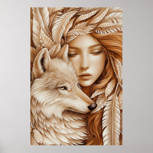 Poster Wolf e Mulher em Penas