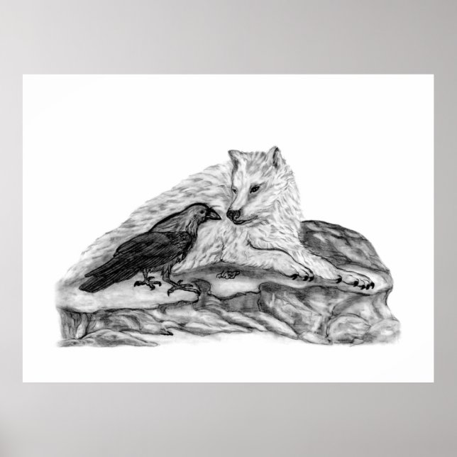 Poster Wolf e Raven design preto e branco (Frente)