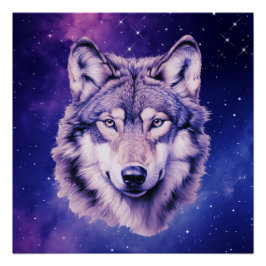 Póster Wolf Galaxy Stars Festa de aniversário Cósmica