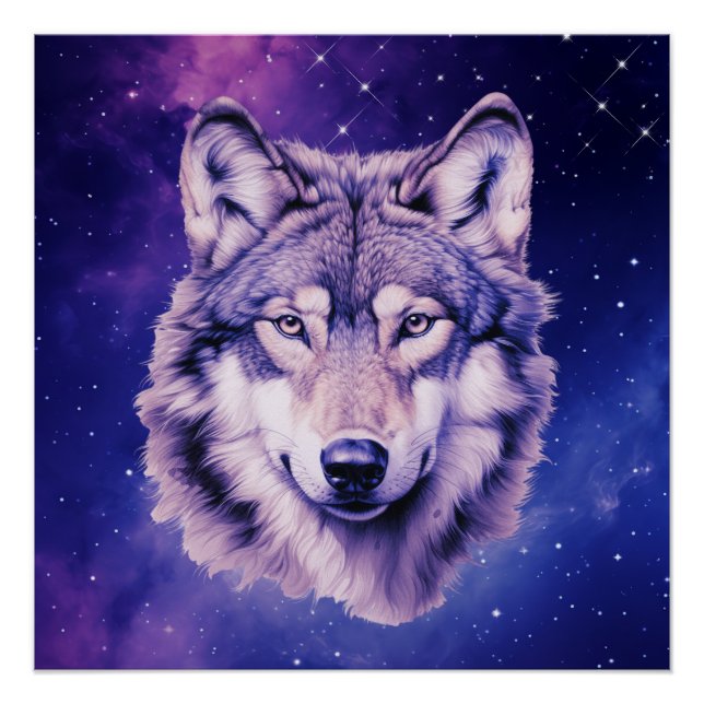 Póster Wolf Galaxy Stars Festa de aniversário Cósmica (Frente)