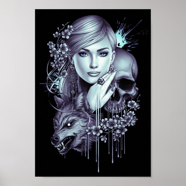 Poster Wolf Girl and Skull (Frente)