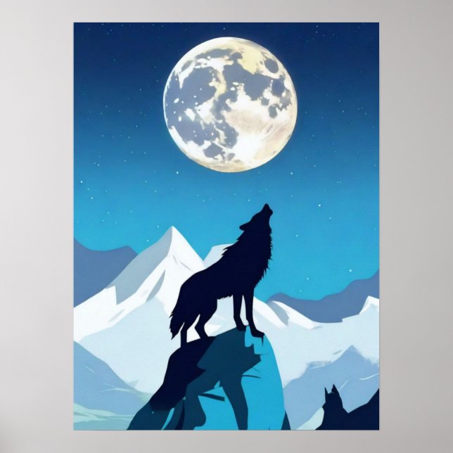 Poster Wolf Howling na lua cheia (Frente)