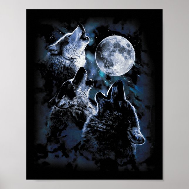 Poster Wolf Howling Na Lua Os Lobos Da Vida Selvagem Me A (Frente)