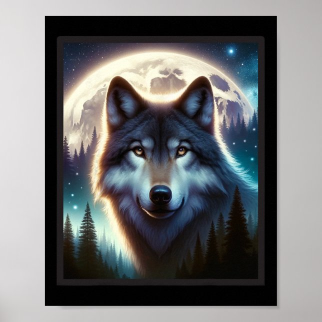 Poster Wolf Icy Moon Galaxy Caçando Cinzas Terrestres Wol (Frente)
